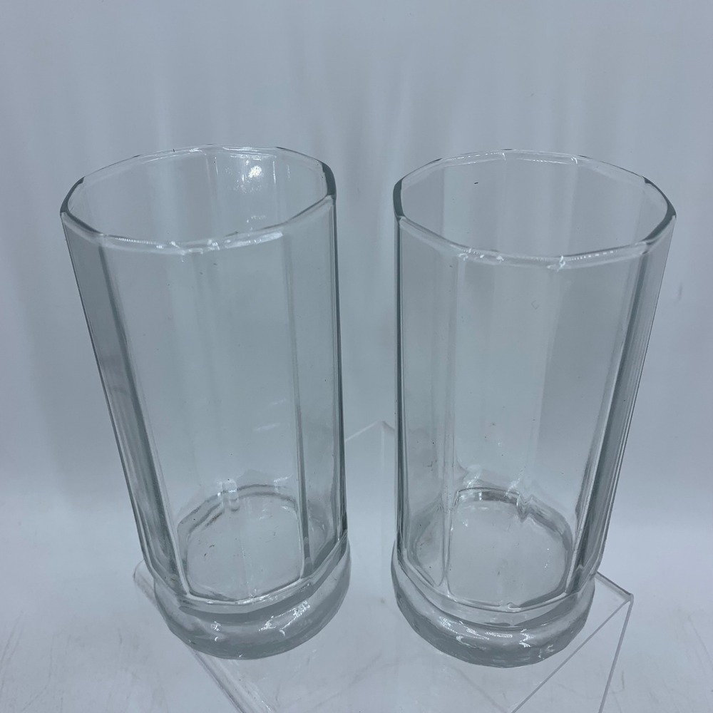 Vtg Anchor Hocking Essex Clear Glass 10 Panel Highball Tumblers Octagonal Footed